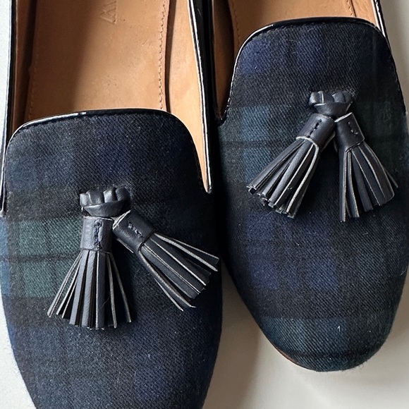 J Crew Tassel Plaid Slip-On Loafers in Dark Blue & Green - Picture 8 of 11
